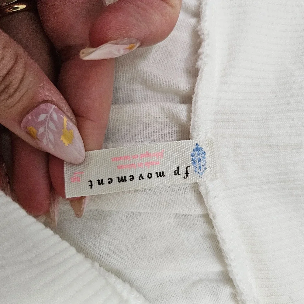 Free‎ People Movement Women's Sz L White 100% Cotton Belted Wide Leg Pants - Picture 12 of 15